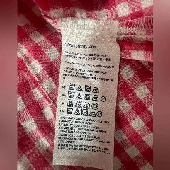 - TOMMY HILFIGER TOP BUTTON PINK & WHITE PLAID GINGHAM LONG SLEEVES SIZE SMALL - Picture 11 of 12